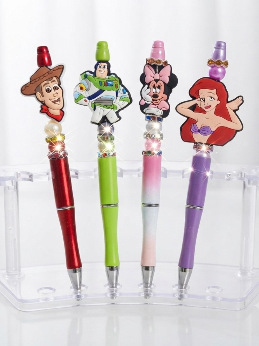 Character Topper Ballpoint Pens - Red, Lime, Pink, Purple- Set Of 4